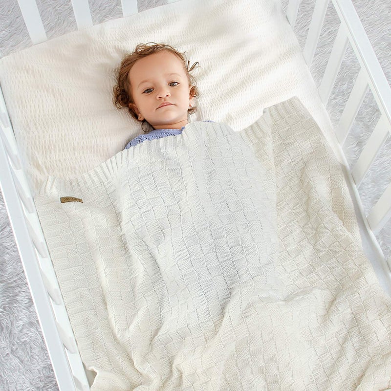 LAWKUL Knit Baby Blankets White Cable Newborn Babies Receiving Blanket Infant Boy Girl Soft Swaddle for Crib Stroller 40"x30" - Image 3